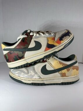 Nike Dunk Low Camo Panel Sneakers - Green, Tan, Brown, Yellow